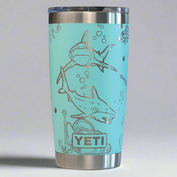 Shark Full Wrap Custom Engraved 20 oz Tumbler