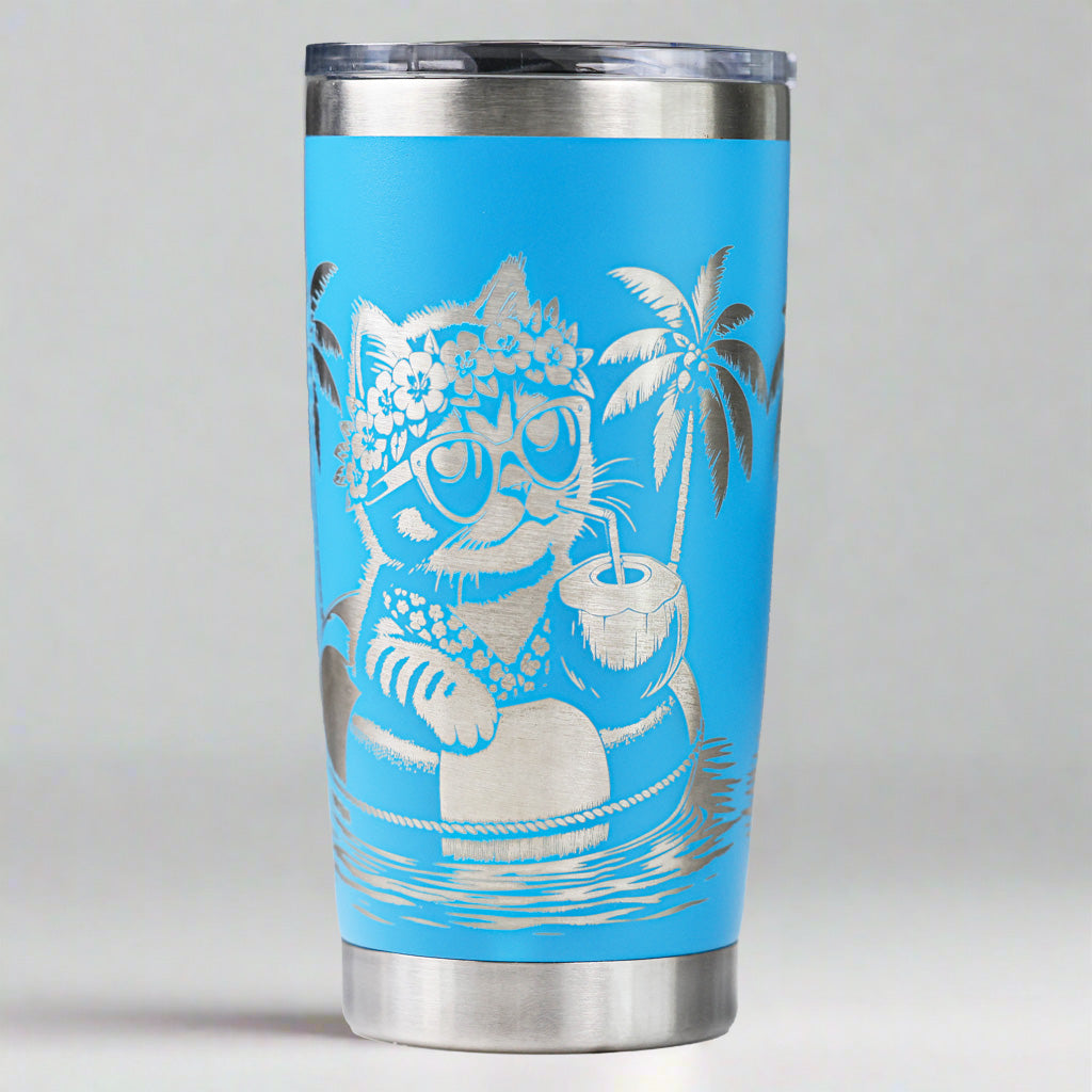 Cute Cats Floating at Beach Full Wrap Custom Engraved 20 oz Tumbler