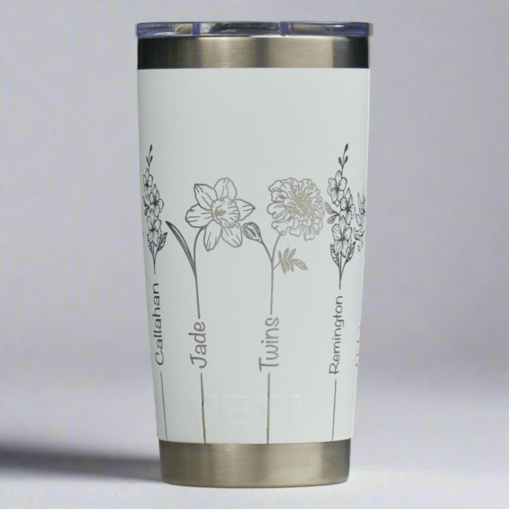Birth Month Flowers - Nana, Grandma, Mom, Personalized Full Wrap Custom Engraved 20 oz Tumbler