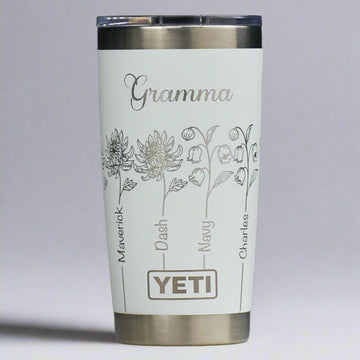 Birth Month Flowers - Nana, Grandma, Mom, Personalized Full Wrap Custom Engraved 20 oz Tumbler