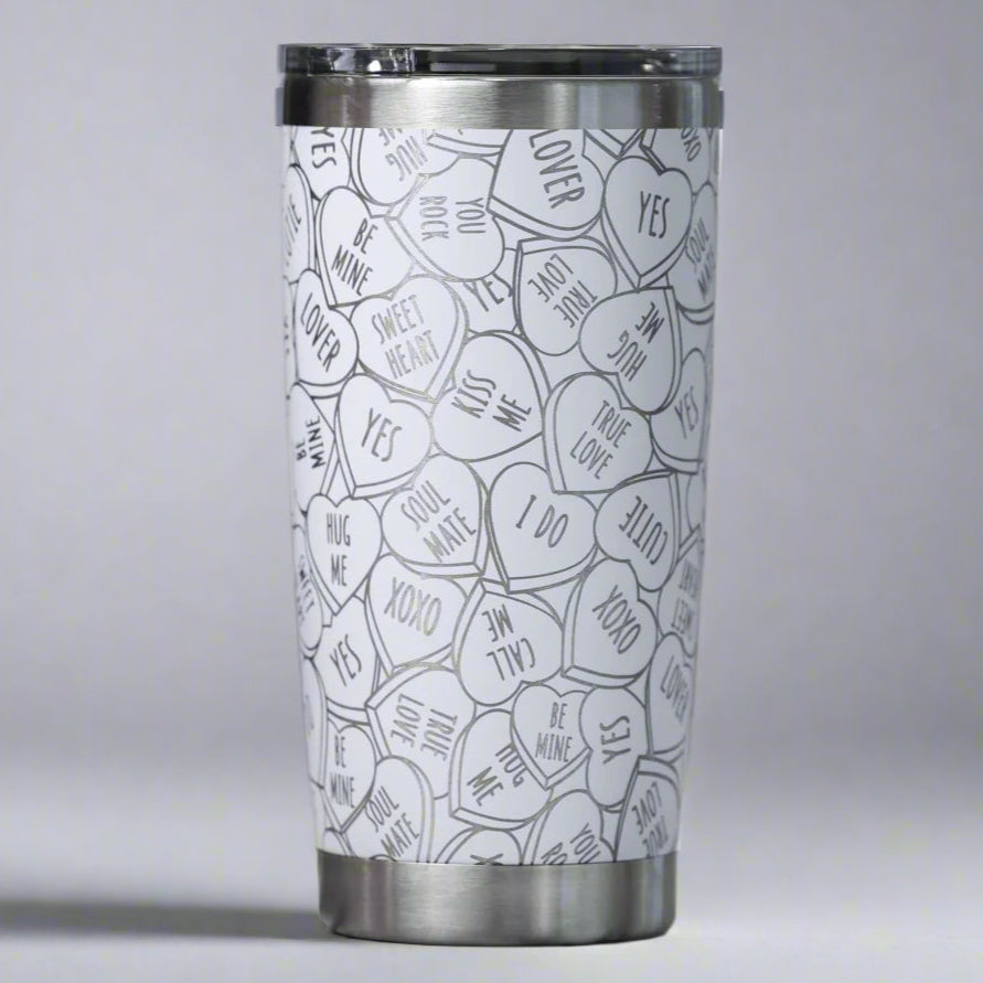 Valentine's Candy Hearts Full Wrap Custom Engraved 20 oz Tumbler