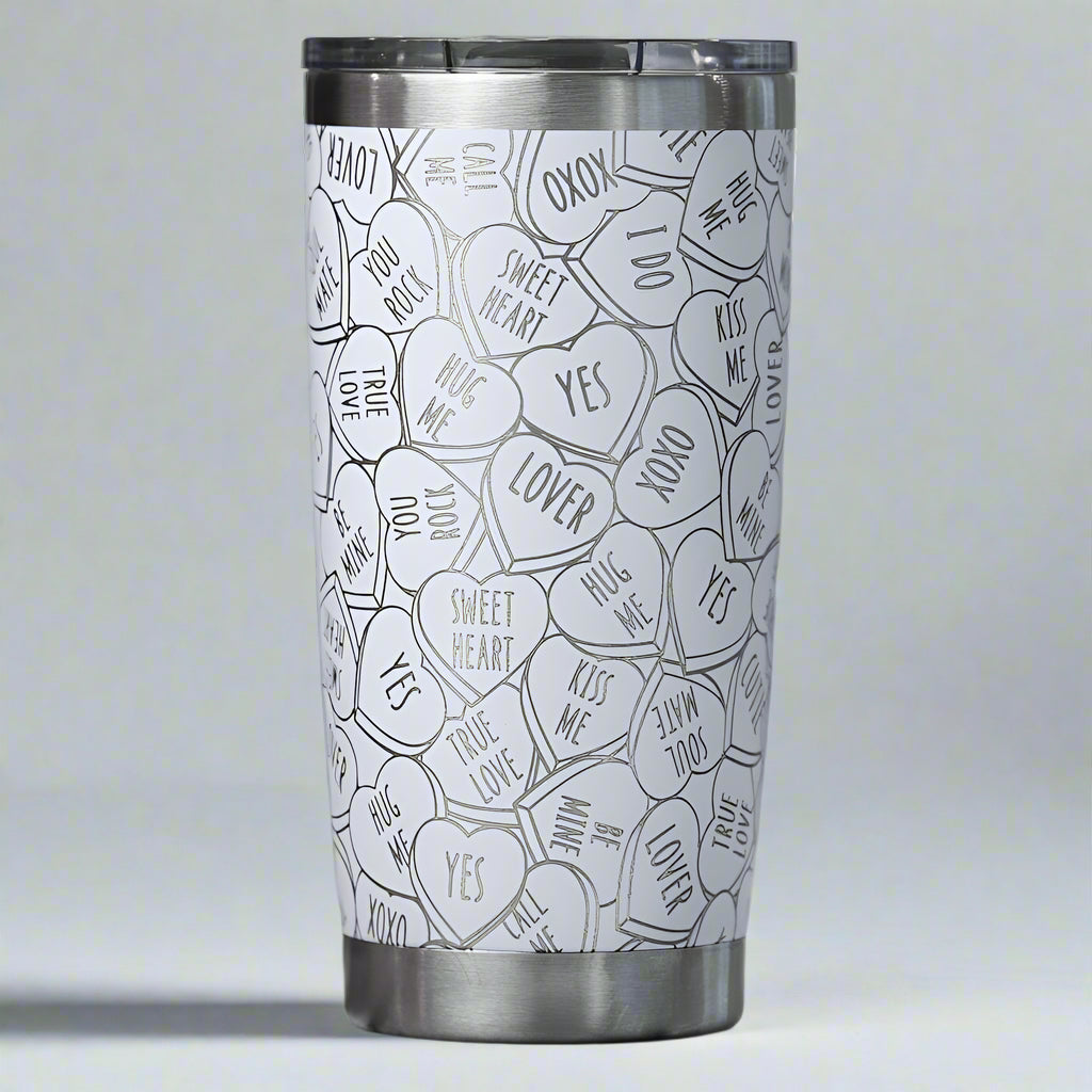 Valentine's Candy Hearts Full Wrap Custom Engraved 20 oz Tumbler