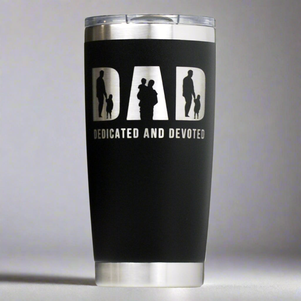 DAD Dedicated and Devoted Custom Engraved 20 oz Tumbler