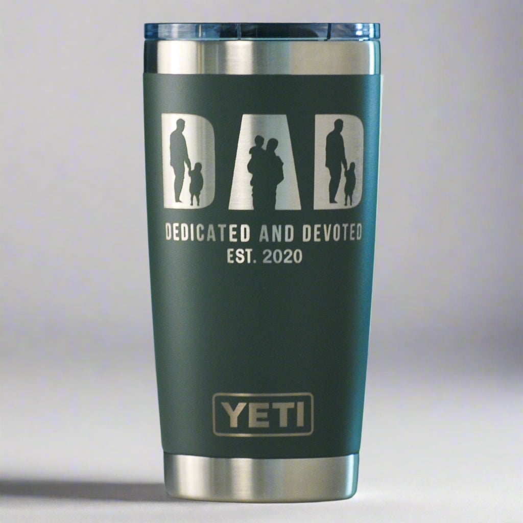 DAD Dedicated and Devoted Custom Engraved 20 oz Tumbler