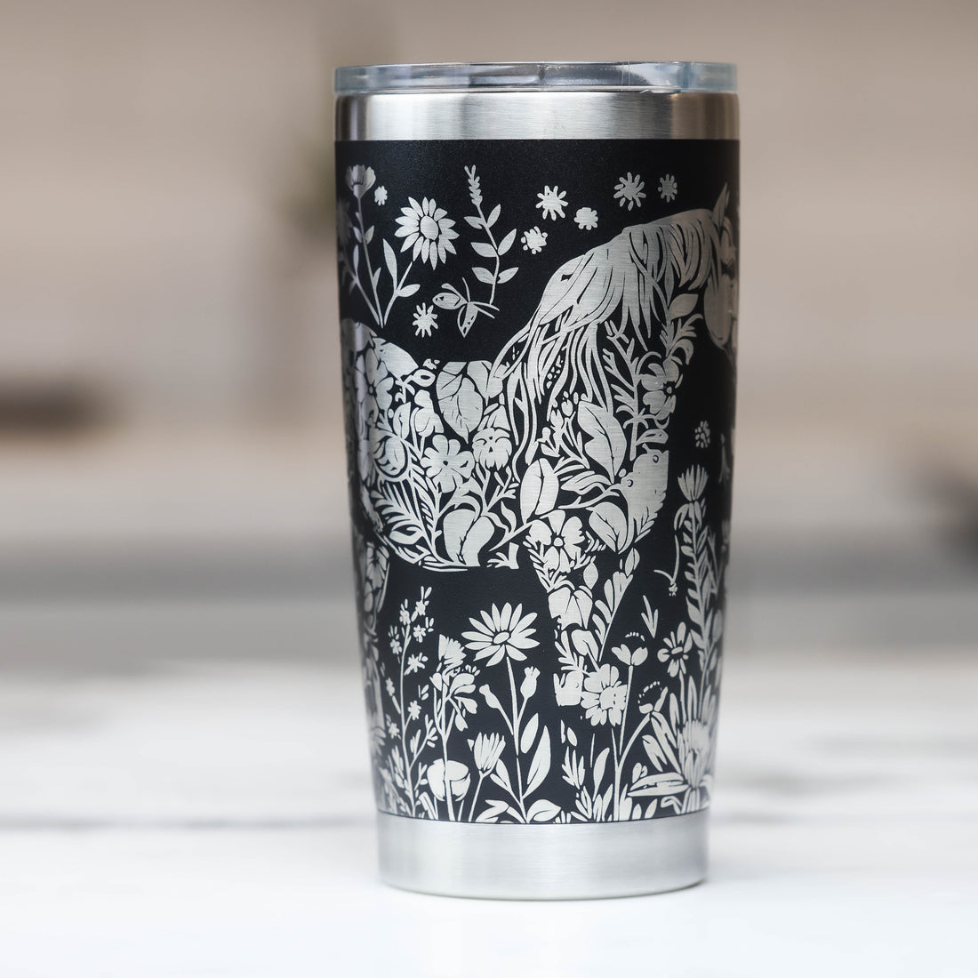 Horse Floral Full Wrap Custom Engraved 20 oz Tumbler