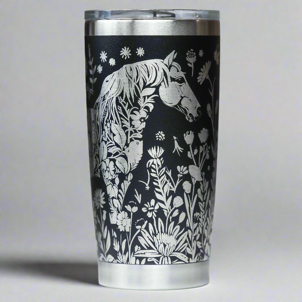 Horse Floral Full Wrap Custom Engraved 20 oz Tumbler