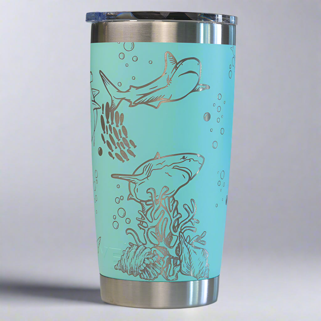 Shark Full Wrap Custom Engraved 20 oz Tumbler