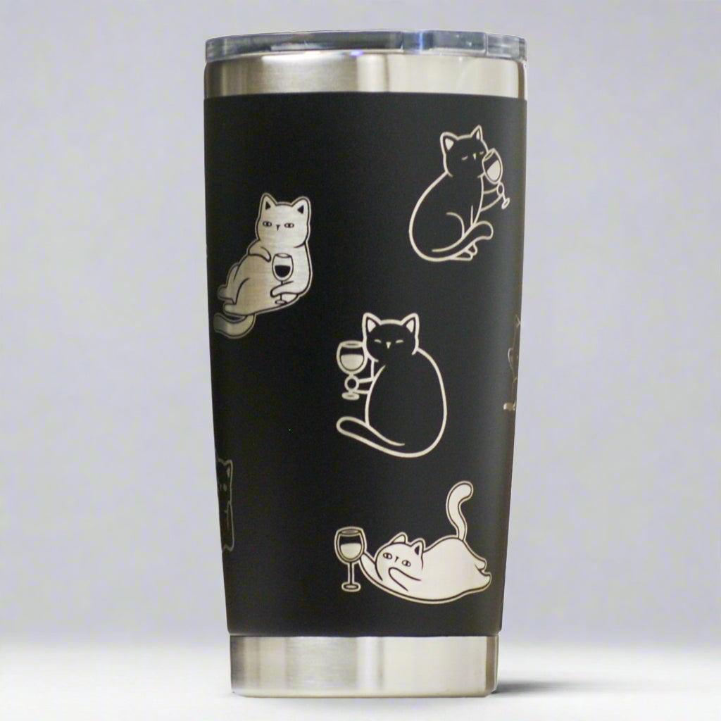Wine Cats Full Wrap Custom Engraved 20 oz Tumbler