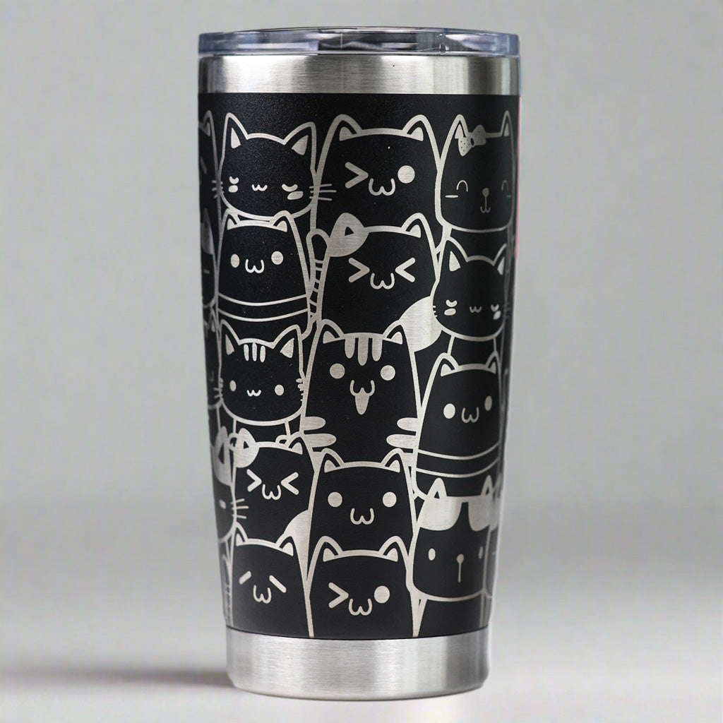 Cute Cartoon Cats Full Wrap Custom Engraved 20 oz Tumbler